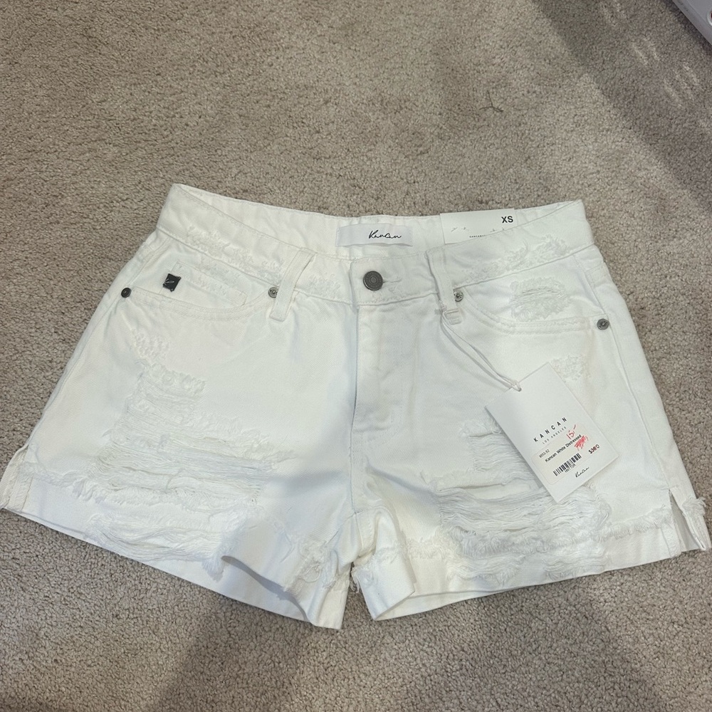 KanCan White Distressed Jean Shorts